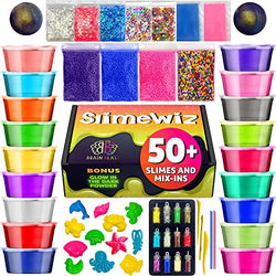 Brain Blast SlimeWiz, DIY Cristal Slime Kit, for Girls Boys, 18 Slimes, 2 Galaxy Balls, 2 Glow in The Dark Powder, Slime Tools, Slime Supplies, 12 Molds and More, Kids Ages 5+,Multi,50(SK-60)
