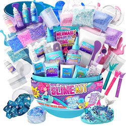 GirlZone Egg Surprise Mermaid Sparkle Slime Kit for Girls, Measures 9.5 Inches High, 39 Pieces to Make DIY Glow in The Dark Slime with Lots of Glitter Slime Add In's, Great Mermaid Gifts for Girls