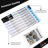 White Acrylic Paint Pens with Free E-Books, Newisland Quick-drying Permanent Markers Water Based with 0.7 mm Fine Point for Rock, Wood, Metal, Glass, Ceramics, Plastic, Cloth (6 White & 2 Free Black)