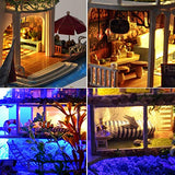 Kisoy Miniature DIY Dollhouse Kit with Furniture Accessories Creative Gift for Lovers and Friends (Impression of Hawaii) with Dust Proof Cover and LED Lights
