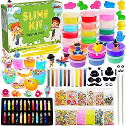 Scientoy Slime Kit, 110 Pcs Slime Kit for Girls Boys and Kids with Air Dry Clay and Crystal Slime, DIY Slime Making Kit Arts Crafts Toys with Supplies for Toddlers Age 5+