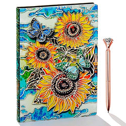 Sunflower Journal,Leather Writing Journal Notebook ,A5 Lined Journal,200Pages,Personal Diary-Antique Handmade Notepad Sketchbook,Travel Diary& Notebooks to Write in,Gift for Women&Gril ( Multicolored)