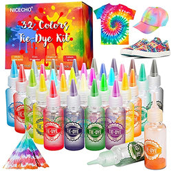 Tie Dye Kit, 32 Colors Fabric Dye Set for Adults and Kids, 203 Pack All-in-1 DIY Tie Dye with Pigments, Rubber Bands, Gloves and Table Covers for Craft Arts Supplies Group Party