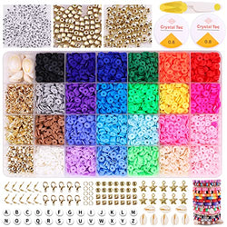 HTVRONT 7500 PCS Clay Bead Kit - 24 Colors Clay Beads Bracelet Kit, Clay Beads for Jewelry Making, Flat Clay Bead Bracelet Kit with Charms, Clay Bead Set Jewelry Making Supplies