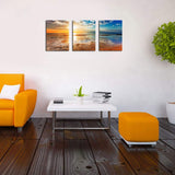 Sunset Beach Wall Art Canvas Pictures Ocean Waves Coast 3 Piece Canvas Art Romantic Seascape Painting Prints Contemporary Artwork for Home Decoration Office Kitchen Wall Decor 12"x 16" x 3 Panels