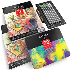 ARTEZA Watercolor Bundle Set of 3, Professional Watercolor Pencils Set of 72, Watercolor Paper Pads