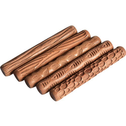 WINGOFFLY 4.7INCH Pottery Tools Wood Hand Rollers for Clay Clay Stamp Clay Pattern Roller(5PCS Set)