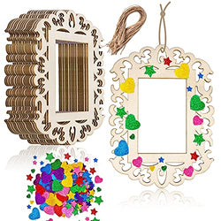 18 Pieces Unfinished Wooden Picture Frames for Crafts, Aweyka 6.3 x 4.7 Inch Unfinished Wood Photo Frame Cutout with String and EVA Stickers for Decoration, Crafts, DIY Painting Projects, Display
