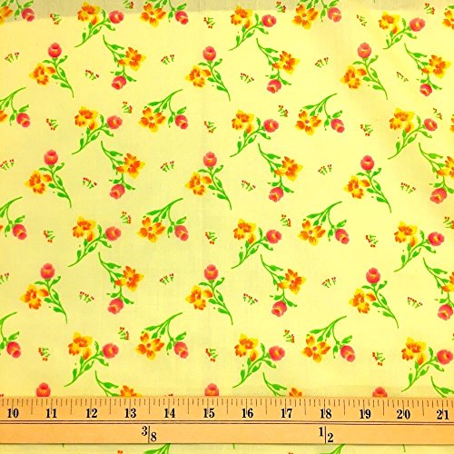 Freesia Yellow Print Fabric Cotton Polyester Broadcloth FWD