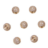 NBEADS 10pcs 8mm Brass Clear Gemstones Cubic Zirconia CZ Stones Pave Micro Setting Disco Ball Spacer Beads, Round Bracelet Connector Charms Beads for Jewelry Making