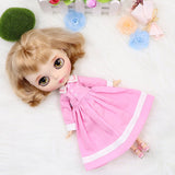 1/6 Fashion Doll Long Shirtwaist Dress Skirt & White Stocking for 12inch Blythe Doll Pink