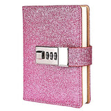 Mini Shiny Leather Combination Journal with Lock, Small Pocket Travel Locked Diary Notebook Writing Journal for Women, Men, Boys, Girls (Pink)