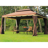 Outsunny 10' x 13' Outdoor Patio Gazebo Canopy with 2-Tier Polyester Roof, Vented Mesh Sidewall, & Strong Aluminum Frame