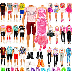 Miunana Lot 21 pcs Random Doll Clothes Shoes Set for 11.5 inch Doll, Includ 6 Ken Boy Clothes + 3 Girl Clothes + 3 Girl Fashion Skirts + 4 Pairs of Ken Boy Shoes + 5 Pairs of Girl Doll Shoes