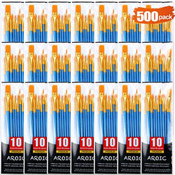Acrylic Paint Brush Set, 50 Packs / 500 pcs Nylon Hair Brushes for All Purpose Oil Watercolor Painting Artist Professional Kits