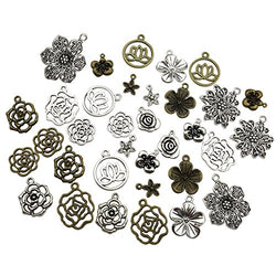 100g Craft Supplies Mixed Flower Beads Charms Pendants for Crafting, Jewelry Findings Making