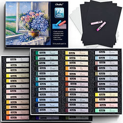 72 Colors Ohuhu Long Chalk Pastels Set: 72 Soft Pastel Sticks With 6 Pastel Papers for Drawing Blending Layering Shading Assorted Colors Square Pastels for Adults Artists Professionals Non-Toxic