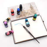 Mancola Calligraphy Pen Set-8 Bottle Ink-100% Hand Craft-Wood Pen Stem-Dip Pen with 3 Nibs Ideal Antique Desk Decor Best Gift MA-600