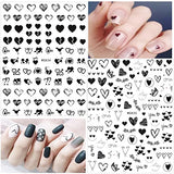 LoveOurHome 12 Sheet Valentine Nail Stickers Decals Heart Letter Flower Nails Art Sticker Black Red Fingernails Tattoo Wrap Manicure Decorations