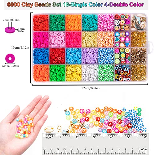 6000Pcs Clay Beads Making Bracelet round Polymer Kit Flat Preppy