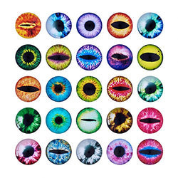 Beadthoven 100pcs 25mm Dragon Eye Dome Half Round Printed Glass 25mm Cabochons Bezel for Jewelry