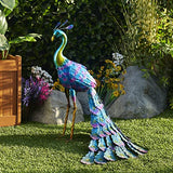 Alpine Corporation JUM208 Metallic Peacock Statue Outdoor Garden, Patio, Deck, Porch-Yard Art Decoration, 28-Inch Tall, Multicolor
