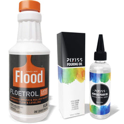 1 Quart Flood Floetrol Additive, Pixiss Acrylic Pouring Oil for Creating Cells Perfect Flow 100% Pure High Grade Silicone - 100ml/3.3-Ounce, 3X Pipettes