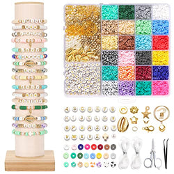 Bracelet Making Kit Clay Beads - DISHIO Polymer Clay Beads for Jewelry Making - 24 Colors Jewelry Bracelet Beads with Letter Beads - Bracelet Making Kit for Adults