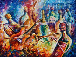 Large Modern Oil Painting On Canvas By Leonid Afremov - Bottle Jazz