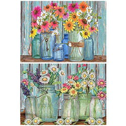 HaiMay 2 Pack DIY 5D Diamond Painting Kits by Number Kits Full Drill Painting Daisy Diamond Pictures Arts Craft for Wall Decoration, Flower Diamond Painting Style (Canvas 12×16 inches)