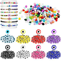 2400 Pcs Evil Eye Beads Kits Includes 400pcs 8 mm Flat Evil Eye Beads 2000pcs 4 mm Glass Seed Beads Colorful Bracelet Making Kit DIY Evil Eye Beads for Jewelry Bracelets Earring Making Kit