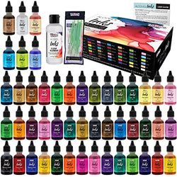 U.S. Art Supply 48 Color Alcohol Ink Set - Huge 30ml Triple Sized 1-oz Bottles - Includes 4-oz Blender & 30 Swabs - Vibrant Highly Concentrated Pigment Dye Paint for Epoxy Resin Art Painting & Crafts