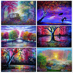 Adult 6-Piece DIY 5D Diamond Painting kit, Complete Diamond Painting, Diamond Painting Art, Wall Decoration, Sunset Beach Tree Landscape Painting (12x16inches)