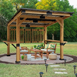 EROMMY Hardtop Gazebo 10' x 11' Outdoor Cedar Gazebo Patio Wood Pergola with Steel Hardtop and Bar Counters for Garden, Patio, Backyard