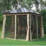 Outsunny 10' x 10' Aluminum Frame Patio Gazebo Canopy with Polycarbonate Hardtop Roof, Mesh Net Curtains, & Durability