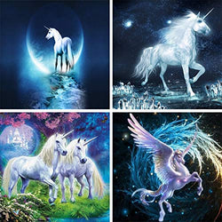 ONEST 4 Pack DIY 5D Diamond Painting Kits Round Full Drill Acrylic Embroidery Cross Stitch for Home Wall Decor, Unicorn Diamond Painting Style (10x10inches)