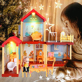 Dollhouse Dreamhouse Building Toy Set - DIY Cottage Pretend Play Doll House with Lights, Princess Dream House with 4 Rooms, Girl Doll and Furniture Accessories, Gift for Kids Girls and Toddlers