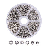 Pandahall Elite1 Box 300 PCS 6 Style Tibetan Silver Spacer Beads Jewelry Findings Accessories for