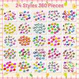 360 Pcs Fruit Flower Polymer Clay Bead Charms for Bracelets and Jewelry Making, 24 Styles Trendy Cute Smiley Bead Kit for Bracelets Jewelry Necklace Earring Making with Elastic String