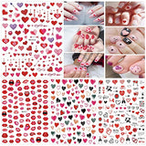 LoveOurHome 12 Sheet Valentine Nail Stickers Decals Heart Letter Flower Nails Art Sticker Black Red Fingernails Tattoo Wrap Manicure Decorations