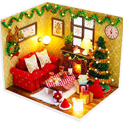 Dollhouse Miniature with Furniture,DIY 3D Wooden Doll House Kit Christmas Theme Style Plus with Dust Cover and LED,1:24 Scale Creative Room Idea Best Gift for Children Friend Lover S2001