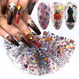 Halloween Nail Foil Set Fall Nail Decals Day of The Dead Nail Art Stickers Pumpkin Cat Designs Charms Nail Decorations DIY Transfer Paper Holographic Nail Decor Wraps Adhesive Accessory 10Pcs/Pack