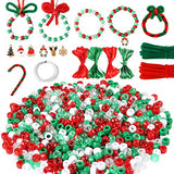 Pllieay 850 Pieces Christmas Pony Beads Mix Plastic Craft Pony Beads Including Pipe Cleaners, Pendants, Elastic Cord and Ribbons for Christmas Home Decorations DIY Home Jewelry Making Accessories