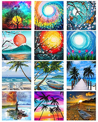 MOHARY 12 Pack 5d Diamond Painting Kits Diamond Paintings Art Kit Crafts Drill Acrylic Embroidery Cross Stitch for Home Wall Decor Sun Moon Scenery Beach (Canvas 12X12In)