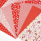Pofik 7 pcs/lot Quilting Fabric Bundles,100% Cotton Fat Quarters Printed Craft Fabric, 20 x 20 inches (50cm x 50cm) Precut Squares Sheets for Patchwork DIY Craft Sewing (Red)