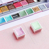 Paul Rubens 24 Colors Watercolor Paints-Glitter Solid with a 7.68 x 5.31" Watercolor Paper Block