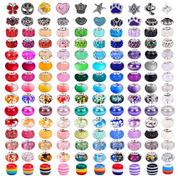 210 Pieces Assorted European Craft Beads Large Hole Lampwork Spacer Beads Colorful European Beads for DIY Necklace Bracelet Jewelry Making (Resin and Alloy)
