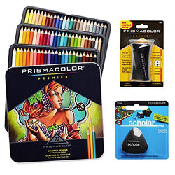 Prismacolor Colored Pencils Box of 72 Assorted Colors, Triangular Scholar Pencil Eraser and Premier