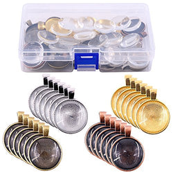 Glarks 56Pcs 4 Colors Pendant Trays Round Bezel with Glass Cabochon Round Clear Dome Tiles for