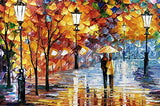 V-inspire Art,24X48 Inch Modern Hand Painted Oil Painting Rainy Night Street View Romantic Elements Wall Art Acrylic Canvas Painting Home Decoration